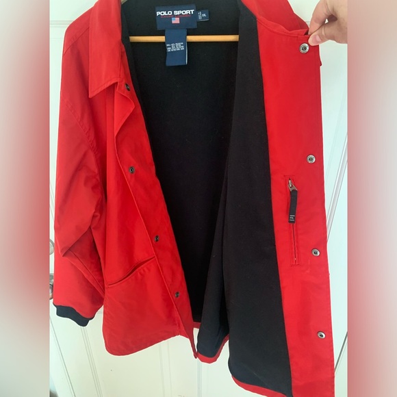 Vintage 90’s Ralph Lauren Polo Sport Red Rubberized Coach Jacket XXL - Picture 6 of 7